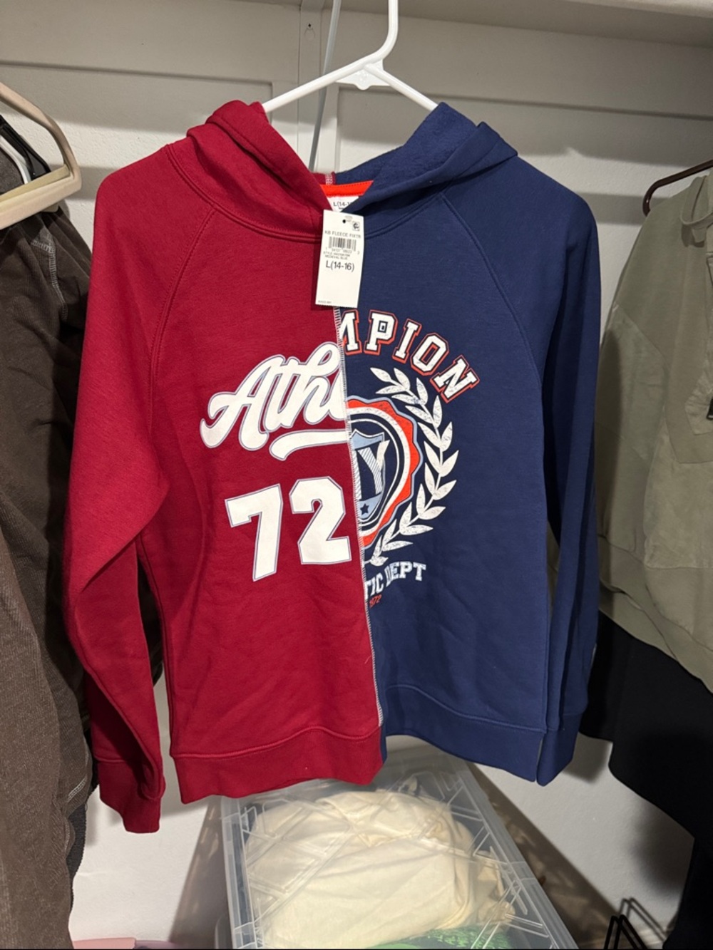 Epic Threads Split-Color Hoodie in Red & Navy